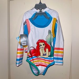 Disney Little Mermaid 2pc Toddler Swimsuit One Piece & Rashguard NWT Size 4
